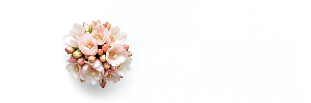 Pink and white flowers and buds on a white background used as a floral pattern for design projects