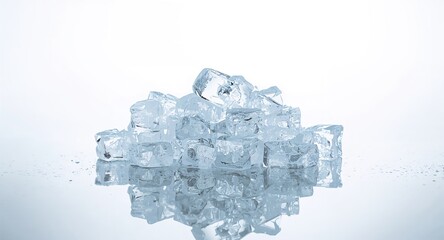 Fototapeta premium Bright ice cubes stacked on a reflective surface, emphasizing temperature control for refrigeration efficiency