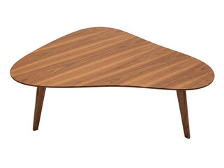 Mid-century modern coffee table PNG isolated on transparent background, wooden accent table with tripod legs for living room furniture