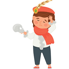 A Sad Young Person Dressed As Hamlet Holds A Skull In A Theatrical Pose Against A Transparent Background Depicting Melancholy And Existential Contemplation