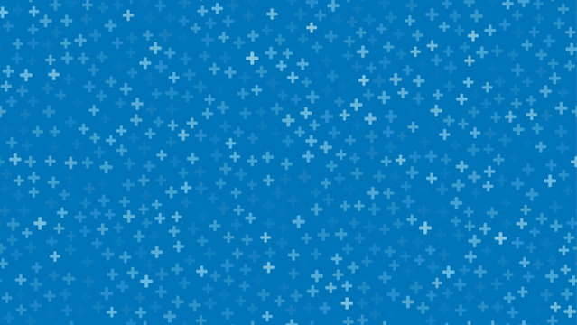 Blue plus signs seamless geometric pattern. Minimal medical background crosses in varying shades. Abstract vector design healthcare and hospital wallpapers.