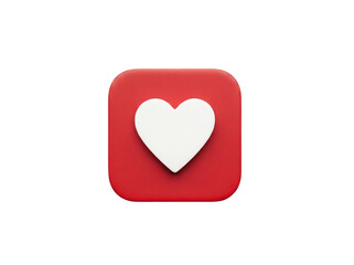 Red rounded square with white heart isolated PNG, love and like icon for social media and app design on transparent background
