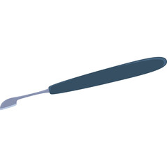 A Detailed Flat Illustration of a Scalpel with a Dark Blue Handle and a Silver Blade on a Transparent Background Representing Surgical Instruments and Medical Tools