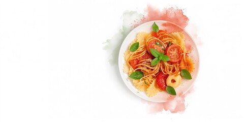 Fototapeta premium A plate of pasta with tomato and basil, emphasizing fresh ingredients for a fiber-rich meal