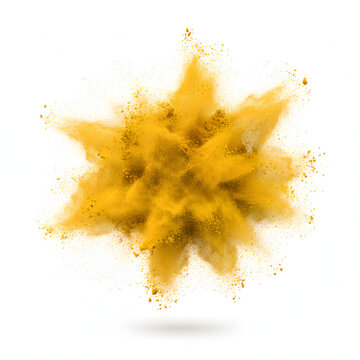 Explosion of Turmeric Powder Yellow Dust Cloud Isolated on White