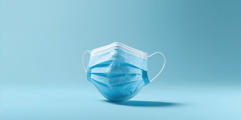 Medical protective mask on blue background, emphasizing hygiene and safety protocols