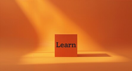 Cube turned with the word learn on a vibrant orange background, emphasizing the business and education theme for World Learning Day