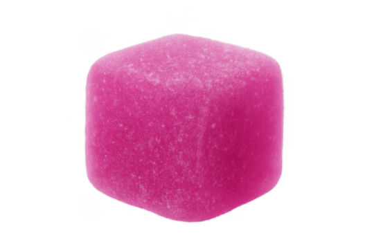 Pink gummy candy cube offering a sweet and chewy treat