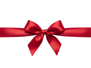 Shiny red satin ribbon bow isolated PNG, festive decoration for gift wrapping and holiday designs on transparent background