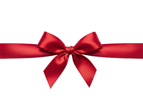 Shiny red satin ribbon bow isolated PNG, festive decoration for gift wrapping and holiday designs on transparent background