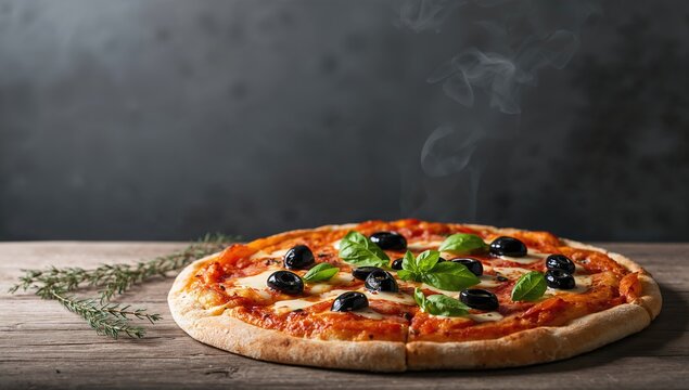 Stacked Italian pizza with olives, mozzarella, and basil on a thin crust, highlighting culinary preparation techniques