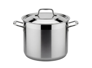 Stainless steel stock pot with lid isolated PNG, cookware for cooking and food preparation on transparent background