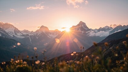 Sunrise over Himalayan mountains with clear sky during summer, scenic landscape for travel and nature photography