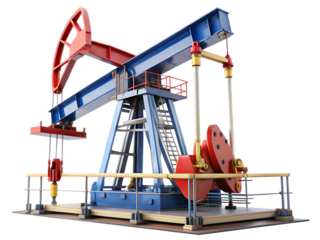  oil pump jack in oil isolated on white background ,PNG. AI Generated