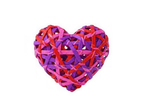 Woven heart made of pink and purple ribbons isolated on transparent background - Powered by Adobe