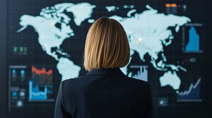 Smart logistics dashboard with global trade performance graph overlay.