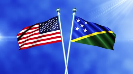 USA and Solomon Islands Flag Waving On Pole Loop