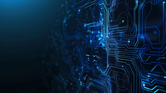 Abstract digital circuit board design on blue tech background with connected lines for ai innovation - Powered by Adobe