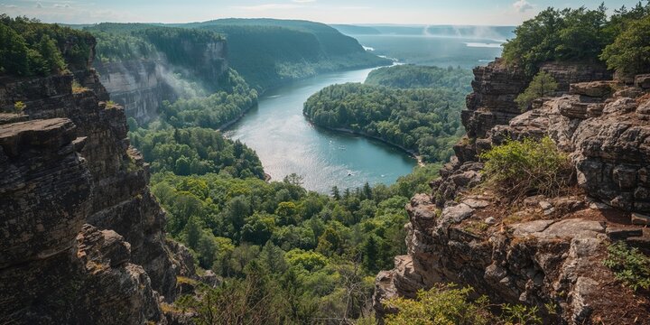 Scenic view of Devil's Hole State Park at Niagara Falls with cliffs and lake, emphasizing erosion risk, Earth Day