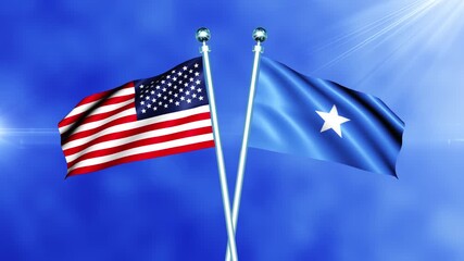 USA and Somalia Flag Waving On Pole Loop