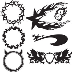 Naklejka premium Flaming Star and Tribal Frame Elements Set