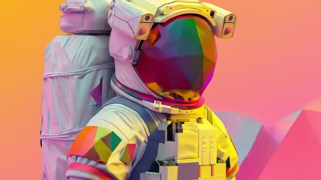 cartoon blocky astronaut robot geometric space Videos