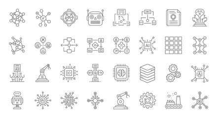 Comprehensive collection of artificial intelligence and machine learning line icons.