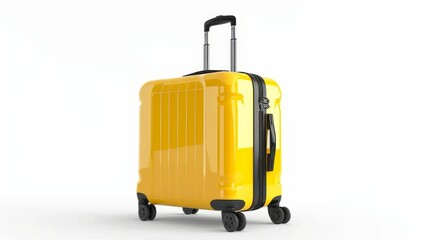 Fototapeta premium Bright yellow suitcase isolated on a pure white background, perfect for travel and luggage needs