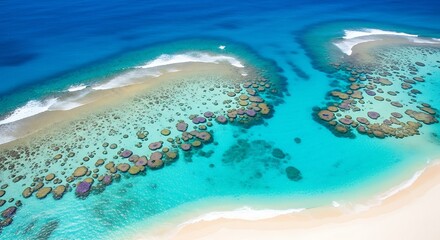 Aerial View of Tropical Island Paradise with Coral Reefs.