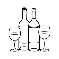 A wine bottle and wine glasses illustration vector style coloring page