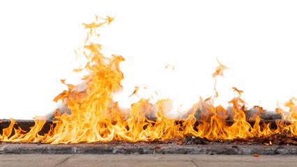 Fire burns brightly Bright flames rise from a surface on transparent background