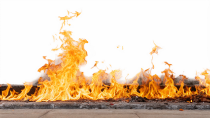 Fire burns brightly Bright flames rise from a surface on transparent background