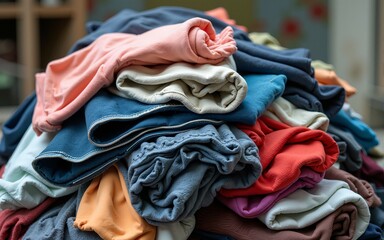 Pile of discarded clothes, textile waste. High quality