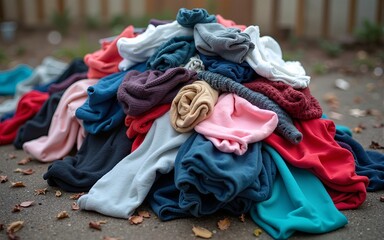 Pile of discarded clothes, textile waste. High quality