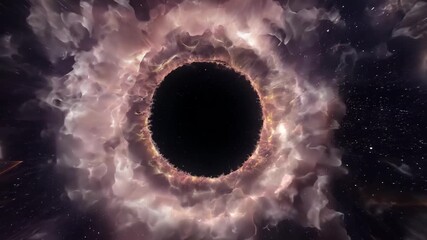 A mesmerizing view of a black hole surrounded by glowing swirls of light and cosmic energy in deep space. 4k Video footage. - Powered by Adobe