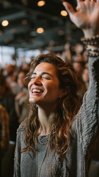 Woman in Emotional Christian Worship