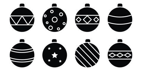 Christmas balls icon set silhouette vector. Christmas Bauble ornament paper cut element vector.
