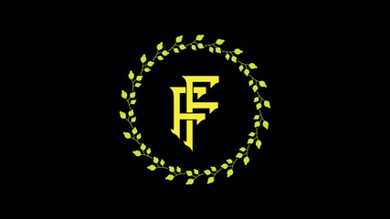 Obraz premium Elegant monogram ff emblem with golden laurel wreath on black background Web
