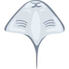 Stylized illustration of a light gray stingray viewed from above with subtle blue accents on a pure white transparent background