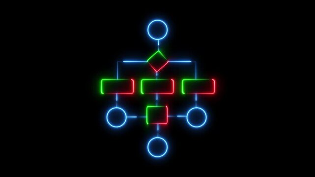 Neon Flowchart with Blue, Red, and Green Lines diagram