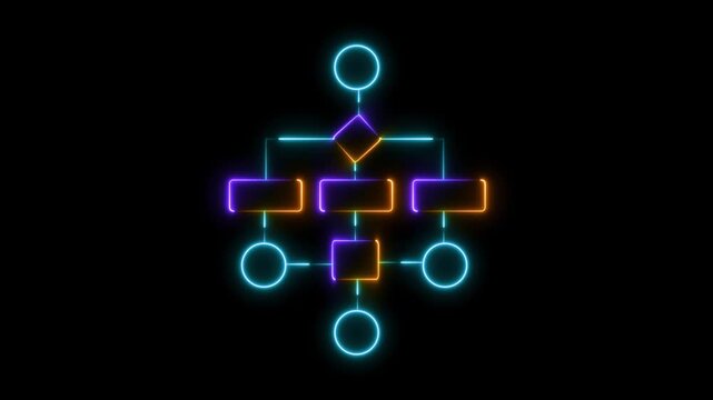 Neon Flowchart Diagram on Black Background process