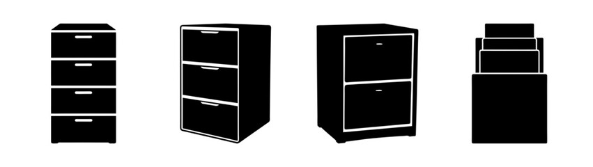 Collection of office filing cabinet black silhouettes Vector