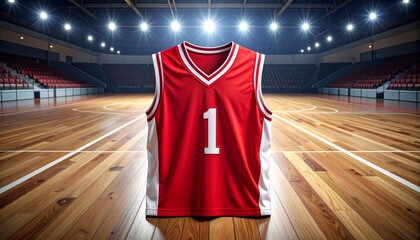 Showcase Team Spirit with a Red Number One Basketball Jersey in a Vibrant Arena for Sports Marketing and Team Branding Campaigns