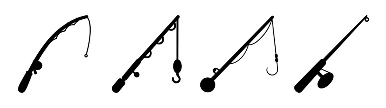Collection of fishing rod gear silhouettes for angling Vector