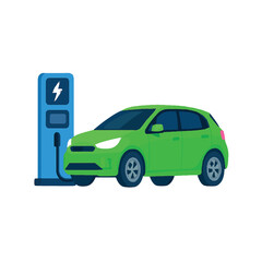 Print   Electric Car Charging at Station - Eco-Friendly Vector Illustration

