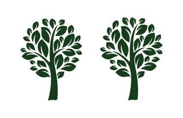 Fototapeta premium Two stylized green trees with lush foliage vector illustration on white background
