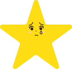 涙を流す泣き顔の星キャラクター（シンプルでかわいいしょんぼり表情）
