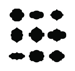 Collection of decorative black silhouettes of ornate frames and labels