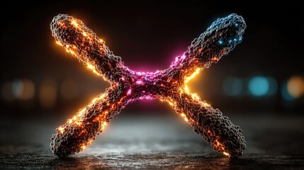 Neon antibody model glowing with Y-shaped immune system structure, stylized immunology concept in electric neon for health, science, or vaccine visuals