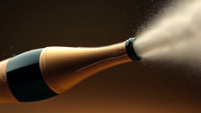 Intense moment a cork explodes off a bottle of champagne, symbolizing celebration, unbridled excitement, and the dramatic release of energy marking a victory or New Year's Eve.